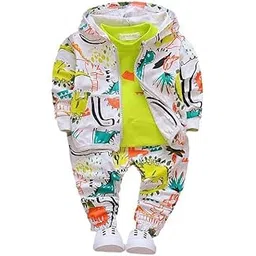 googo gaaga Googogaaga Boy's Cotton Printed Hoodie Sweatshirt with Joggers in White Baby Boys Clothing Set-picture-11