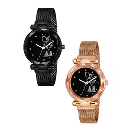 Gopal Shopcart Unisex Pack of 2 Analogue Watch bethu Couple black Rose gold Maganet-picture-24