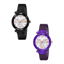 Gopal Shopcart Unisex Pack Of 2 Analogue Watch Mina White Dial Black Purple-picture-26