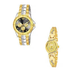 Gopal Shopcart Unisex Pack of 2 Analogue Watch rosra Sliver gold black dial New AKS-picture-20