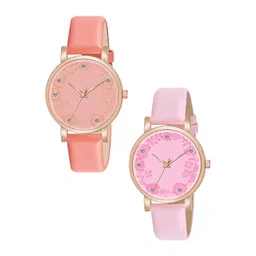 Gopal Shopcart Unisex Pack of 2 Dial & Straps Analogue Watch C36RG ORG PINK R2 Leather-picture-10