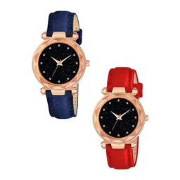 Gopal Shopcart Unisex Pack Of 2 Embellished Dial Analogue Watch GR379RG 12D BLU RED Vel L-picture-16