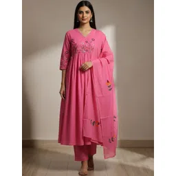 Gopi Prem Women Floral Embroidered Empire Thread Work Pure Cotton Kurta with Trousers & With Dupatta-picture-23