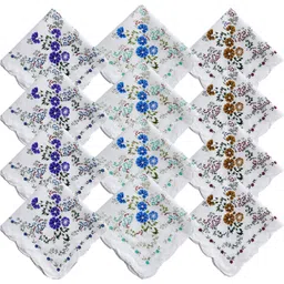 Gopika 325 100% Cotton Women’s White - Artistic Flower Patterns ["White"] Handkerchief-picture-10