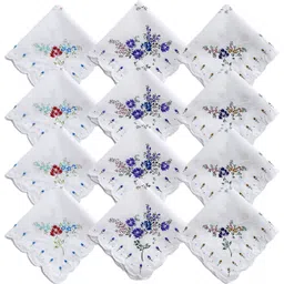 Gopika 325 100% Cotton Women’s White - Artistic Flower Patterns ["White"] Handkerchief-picture-11