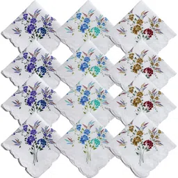 Gopika 325 100% Cotton Women’s White - Artistic Flower Patterns ["White"] Handkerchief-picture-13