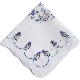 Gopika 325 100% Cotton Women’s White - Artistic Flower Patterns ["White"] Handkerchief image 3