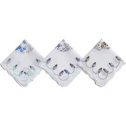 Gopika 325 100% Cotton Women’s White - Artistic Flower Patterns ["White"] Handkerchief image 4