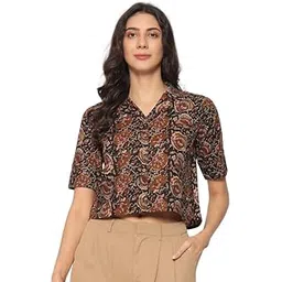 gora laxmi Women's Pure Cotton Kalamkari Printed Crop Top Casaul Wear Tunic Shirts Style Casaul Tops-picture-28
