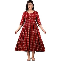 gora laxmi Women's Pure Cotton Printed Maternity Gown Feeding Nighty A line Feeding Dress Kurti Gown Flared Feeding Kurti-picture-24