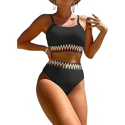 gorglitter Women's 2 Piece High Cut Bikini Set Geo Print Ribbed Swimsuit Bathing Suit-picture-41