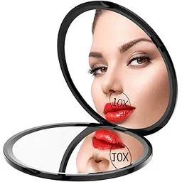 Gospire Pocket Makeup Mirror for Travel, 1X/10X Double Sided Magnifying Compact Handbag Cosmetic Mirror, 4 Inch Ultra-thin Handheld Round Foldable Portable Mirror for Women (Black)-picture-28