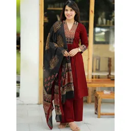 GoSriKi Embroidered V-Neck Thread Work Straight Kurta With Palazzos & Dupatta-picture-26