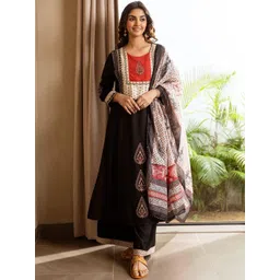 GoSriKi Ethnic Motifs Printed A-Line Kurta with Palazzos & Dupatta-picture-36