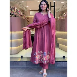 GoSriKi Floral Printed Notch Neck Kurta With Trousers & Dupatta-picture-31