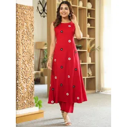 GoSriKi Floral Printed Round Neck Thread Work Kurta With Palazzos-picture-36