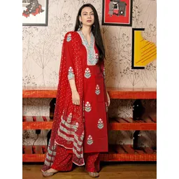 GoSriKi Floral Printed V-Neck Straight Kurta With Palazzos And Dupatta-picture-17