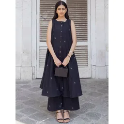 GoSriKi Geometric Printed High Slit Round Neck A-Line Kurta With Palazzos-picture-16