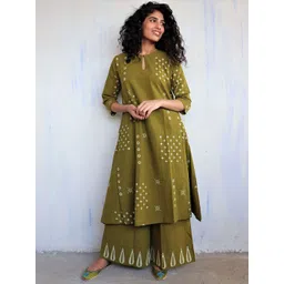 GoSriKi Geometric Printed Key Hole Neck A Line Kurta With Palazzos-picture-31