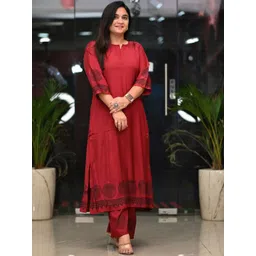 GoSriKi Geometric Printed Notch Neck Straight Kurta With Palazzo-picture-37