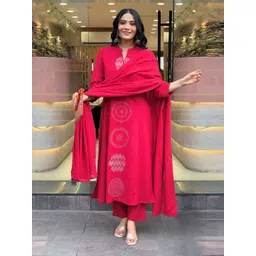 GoSriKi Geometric Printed Regular A-Line Kurta With Trousers & Dupatta-picture-15