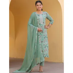 gosriki KALINI Floral Printed Sequined Straight Kurta with Trousers & Dupatta-picture-19