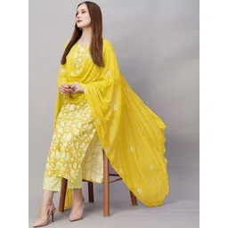 gosriki KALINI Floral Printed Straight Kurta With Trouser & Dupatta-picture-17