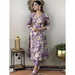 gosriki KALINI Floral Printed V-Neck Straight Kurta With Trousers-picture-11