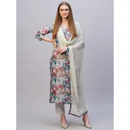 gosriki KALINI Floral Printed V-Neck Straight Kurta with Trousers & Dupatta-picture-39