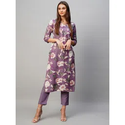 gosriki KALINI Women Floral Printed Plus Size Regular Kurta with Trousers-picture-28