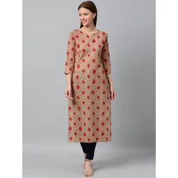 GoSriKi Women Beige & Red Printed Straight Kurta-picture-12