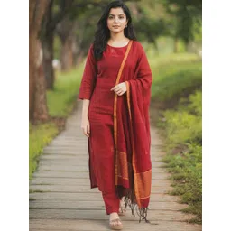 GoSriKi Women Ethnic Motifs Embroidered Regular Thread Work Kurta with Trousers & With Dupatta-picture-38