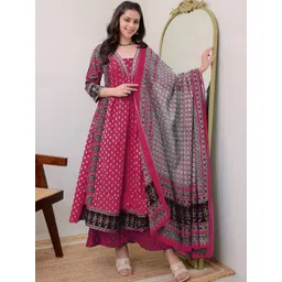 GoSriKi Women Ethnic Motifs Printed Panelled Kurta with Palazzos & With Dupatta-image-28