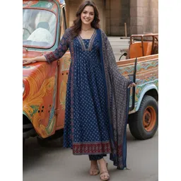 GoSriKi Women Ethnic Motifs Printed Panelled Kurta with Trousers & With Dupatta-image-34