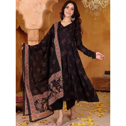 GoSriKi Women Ethnic Motifs Printed Panelled Kurta with Trousers & With Dupatta-image-36