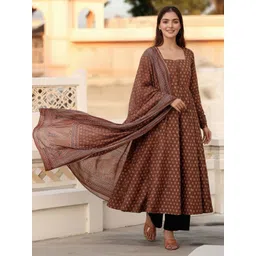 GoSriKi Women Ethnic Motifs Printed Panelled Kurta with Trousers & With Dupatta-image-24