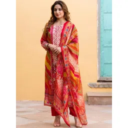 GoSriKi Women Ethnic Motifs Printed Regular Kurta with Trousers & With Dupatta-picture-14