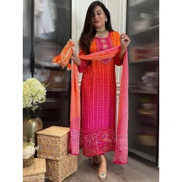 GoSriKi Women Ethnic Motifs Printed Regular Thread Work Kurta with Trousers & With Dupatta-picture-13