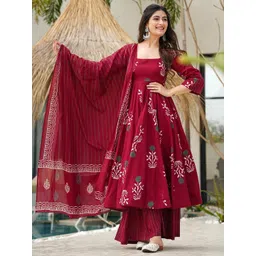 GoSriKi Women Floral Printed Anarkali Kurta with Palazzo & Dupatta-picture-33