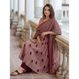 GoSriKi Women Floral Printed Panelled Kurta with Trousers & With Dupatta-image-2