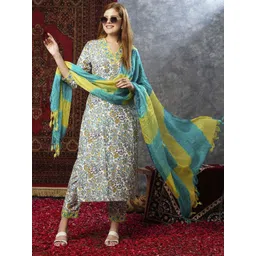 GoSriKi Women Floral Printed Regular Kurta with Trousers & With Dupatta-picture-21