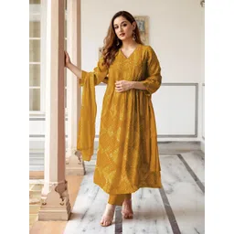 GoSriKi Women Printed Empire Kurta with Trousers & With Dupatta-image-42