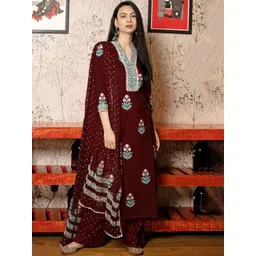 GoSriKi Women Printed Regular Kurta with Palazzos & With Dupatta-image-5