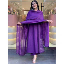 GoSriKi Women Printed Regular Kurta with Palazzos & With Dupatta-image-10