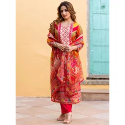 GoSriKi Women Printed Regular Kurta with Trousers & With Dupatta-image-43