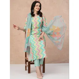 GoSriKi Women Printed Regular Kurta with Trousers & With Dupatta-image-46