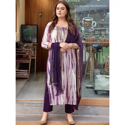 GoSriKi Women Printed Regular Sequinned Kurta with Trousers & With Dupatta-image-9