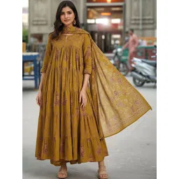 GoSriKi Women Printed Tiered Kurta with Palazzos & With Dupatta-image-16