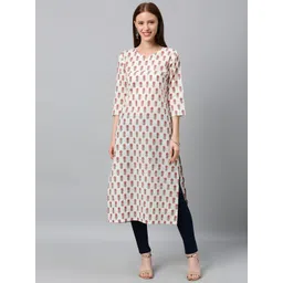GoSriKi Women White & Pink Floral Printed Straight Kurta-picture-14