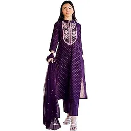 gosriki Women's Cotton Blend Straight Printed Kurta with Pant & Dupatta (RAJI-BEGANI-GS)-picture-21